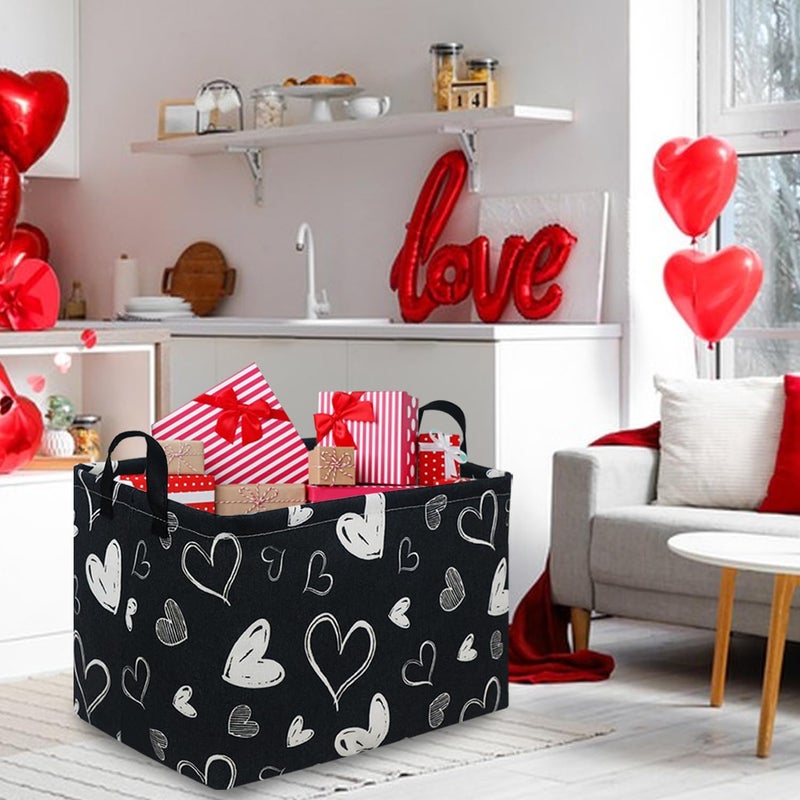 FXOCSHE Rectangular Black Gift Basket,nursery laundry basket,girls gift basket,kids toy storage Bin, Love Heart Room Decor for Home,Shelf Baskets(Black Love) - Image 4